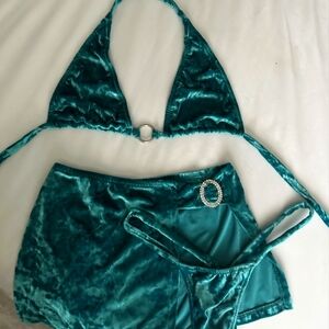 Teal Velvet intimate Set with Skirt